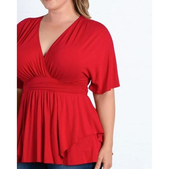 Kiyonna Top 2X Promenade Style Red Flutter Sleeves Empire Waistline Christmas - Picture 3 of 10